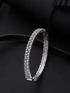 Priyaasi Women Silver & White Brass American Diamond Handcrafted Silver-Plated Bangle-Style Bracelet