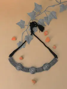 Adwitiya Collection Silver & Black Brass Silver-Plated Oxidised Necklace
