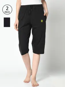 MACK JONNEY Women Black & Navy Blue Set of 2 Lounge Shorts