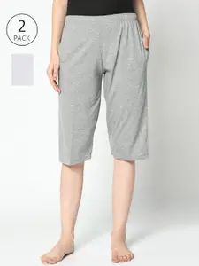 VIMAL JONNEY Women Pack Of 2 Grey & White Lounge Shorts