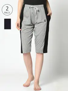 MACK JONNEY Women Grey & Black 2 Colourblocked Lounge Shorts