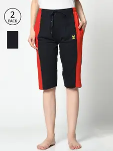 MACK JONNEY Women  Pack Of 2 Navy Blue & Black Lounge Shorts