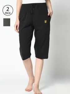 VIMAL JONNEY Women Black & Grey Set of 2 Lounge Shorts