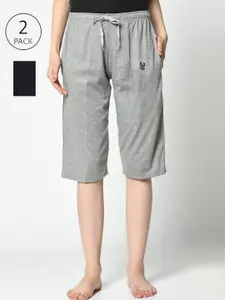 VIMAL JONNEY Women Grey & Black Pack of 2 Lounge Shorts