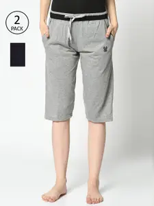 VIMAL JONNEY Women Grey & Black 2 Lounge Shorts