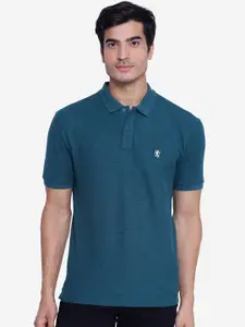 Red Tape Men Teal Blue Self-Design Polo Collar T-shirt