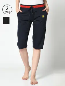 VIMAL JONNEY Women Navy Blue & Black Set of 2 Lounge Shorts