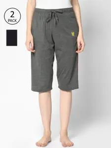 MACK JONNEY Women Grey & Navy Blue Set of 2 Lounge Shorts