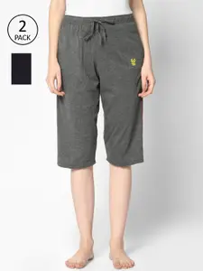 MACK JONNEY Women Grey & Black 2 Lounge Shorts