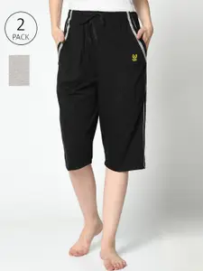 MACK JONNEY Women Black & Grey Set of 2 Lounge Shorts