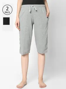 MACK JONNEY Women Grey Melange & Black Pack of 2 Lounge Shorts