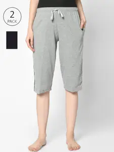 VIMAL JONNEY Women Grey & Black Set of 2 Lounge Shorts