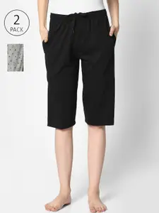 MACK JONNEY Women Black & Grey 2 Lounge Shorts