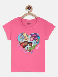 Kids Ville Girls Pink Barbie Printed Cotton Pure Cotton T-shirt