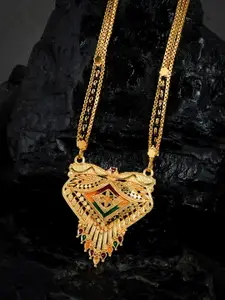 Silvermerc Designs Gold-Plated Green & Orange Beaded Vaishali Pendant Mangalsutra