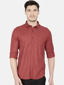 Oxemberg Men Maroon Slim Fit Printed Casual Shirt