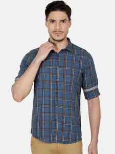 Oxemberg Men Blue Slim Fit Tartan Checks Checked Casual Shirt
