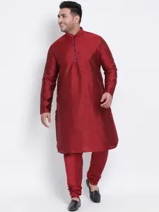 Hangup Plus Size Men Maroon Dupion Silk Kurta with Churidar