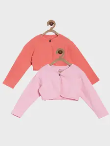 Kryptic Girls Pack of 2 Coral & Pink Pure Cotton Shrug