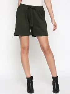 People Women Green Mid-Rise Regular Shorts