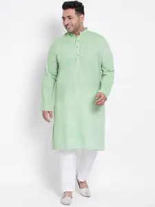 Hangup Men Green Linen Kurti with Pyjamas