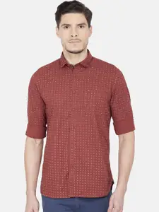 Oxemberg Men Rust Slim Fit Printed Casual Shirt