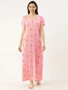 Bannos Swagger Pink Printed Maxi Nightdress