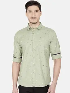 Oxemberg Men Olive Green Slim Fit Printed Casual Shirt