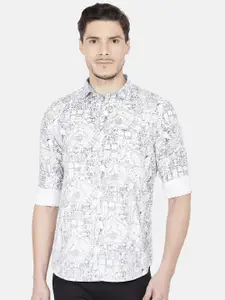Oxemberg Men White Slim Fit Printed Casual Shirt