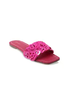 FOREVER 21 Women Pink Embellished Open Toe Flats