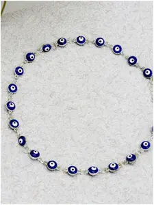JOKER & WITCH Silver-Toned & Blue Evil Eye Choker Necklace