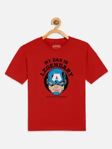 Kids Ville Boys Red Captain America Printed Cotton Pure Cotton T-shirt