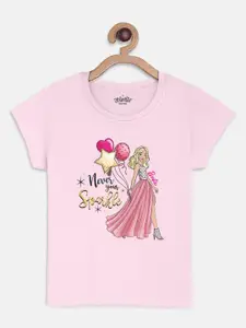 Kids Ville Girls Pink Barbie Printed Cotton Pure Cotton T-shirt
