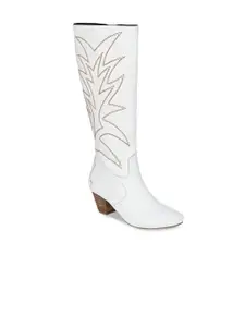 Delize White High-Top Block Heeled Boots