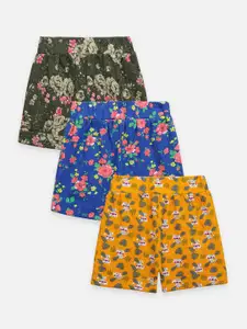 LilPicks Girls Pack Of 3 Floral Printed Mid-Rise Cotton Regular Shorts