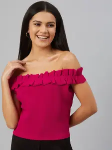 Orchid Hues Fuchsia Pink Off-Shoulder Georgette Bardot Top