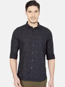 Oxemberg Men Navy Blue Slim Fit Printed Casual Shirt
