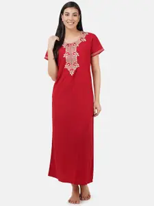 KOI SLEEPWEAR Red Embroidered Maxi Nightdress With Pockets