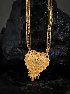 Silvermerc Designs Gold-Plated Black Beads & Stones-Studded Radha Pendant Mangalsutra