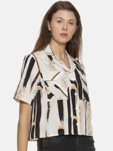 Campus Sutra Women Cream-Coloured Printed Casual Shirt