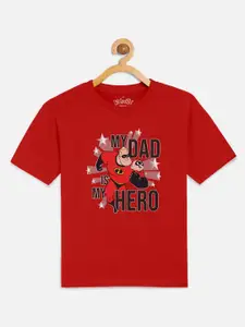 Kids Ville Boys Red Disney Printed Cotton Pure Cotton T-shirt