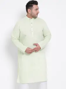 Hangup Men Green & White Linen Kurta with Pyjamas