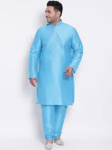 Hangup Men Blue Dupion Silk Kurta with Pyjamas