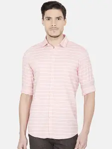 Oxemberg Men Pink Slim Fit Horizontal Stripes Striped Casual Shirt
