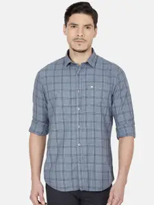 Oxemberg Men Blue Slim Fit Tartan Checks Checked Casual Shirt