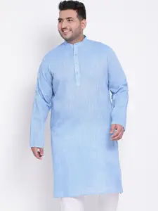 Hangup Men Blue Linen Kurta with Pyjamas