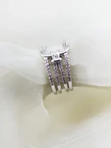 JOKER & WITCH Silver-Toned & White Rhinestones-Studded Adjustable Finger Ring