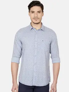 Oxemberg Men Blue Slim Fit Printed Cotton Casual Shirt