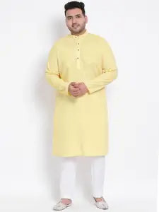 Hangup Men Yellow Linen Kurta with Pyjamas