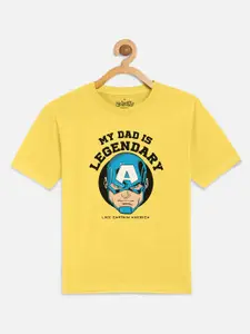 Kids Ville Boys Yellow Captain America Printed Cotton Pure Cotton T-shirt